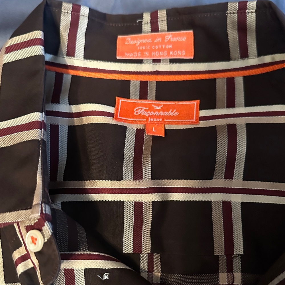 Brown and White Checkered Shirt